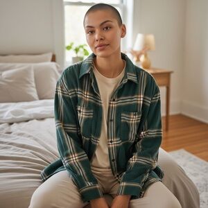 Wonderly Green Plaid Flannel Shirt Oversized Boyfriend Style XL